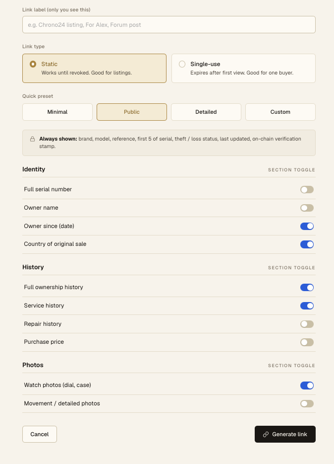 Configure a public verification link for your watch